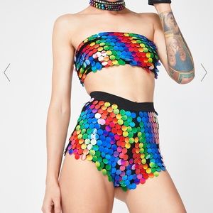 Jaded London rainbow sequin shorts